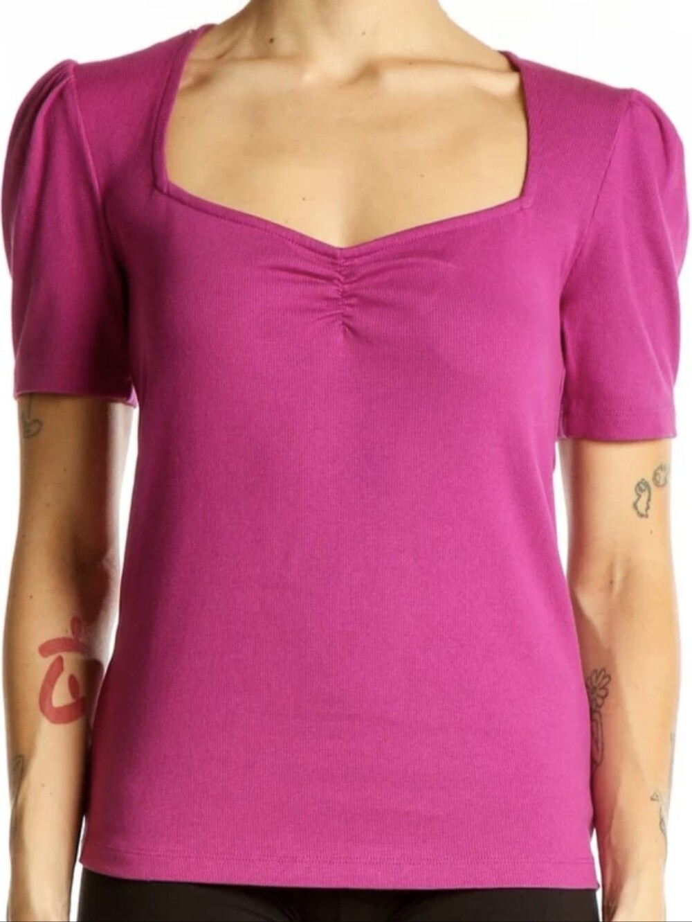 LOFT Square Neck Short Sleeve Top - Fuchsia